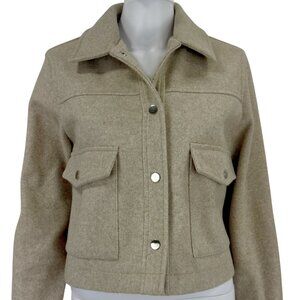 ZARA Cropped Wool-Blend Jacket — Tan Minimalist Neutral — Size Medium